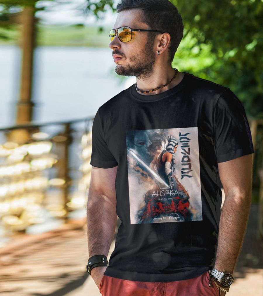 Star Wars Ahsoka Season 2 Premiering January 20 Disney Plus Featuring Lightsaber And Characters T-Shirt