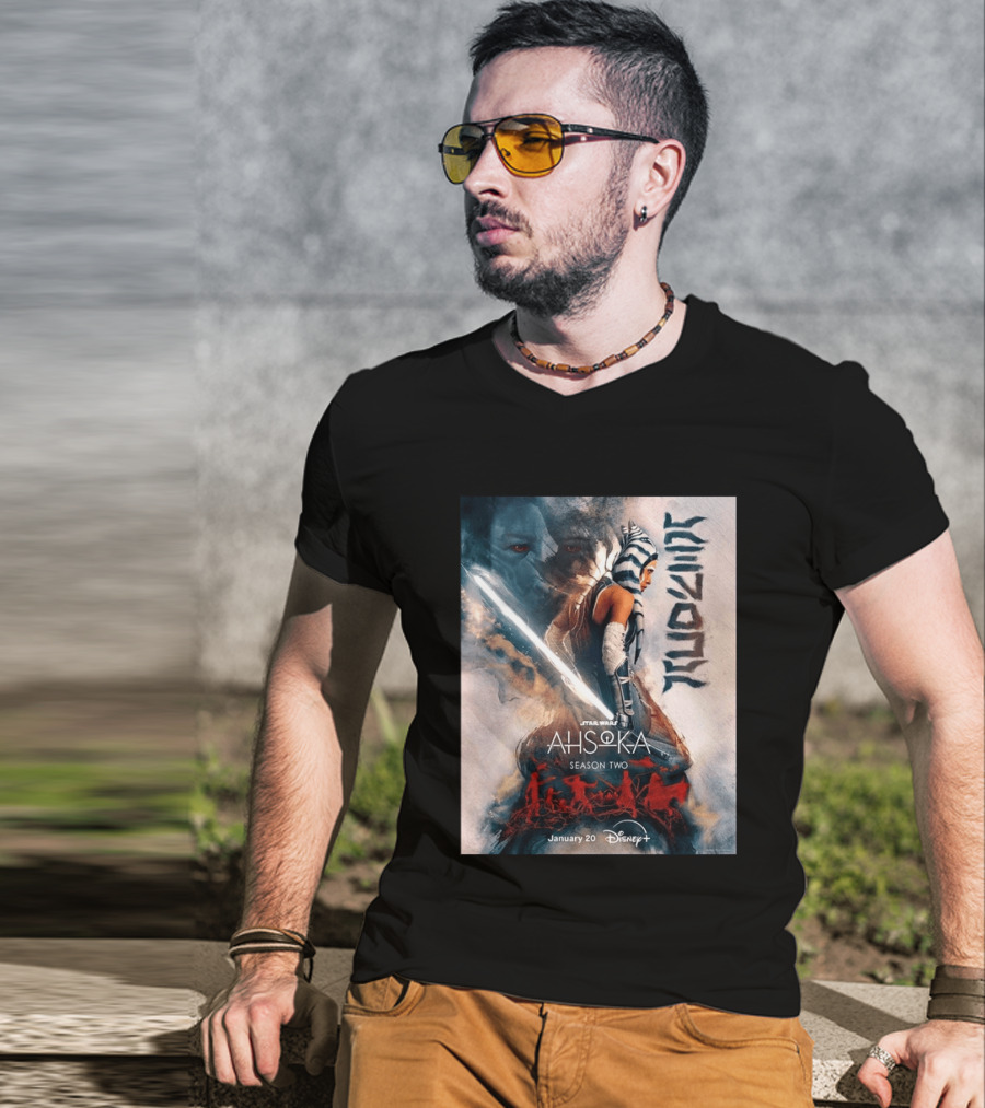 Star Wars Ahsoka Season 2 Premiering January 20 Disney Plus Featuring Lightsaber And Characters T-Shirt