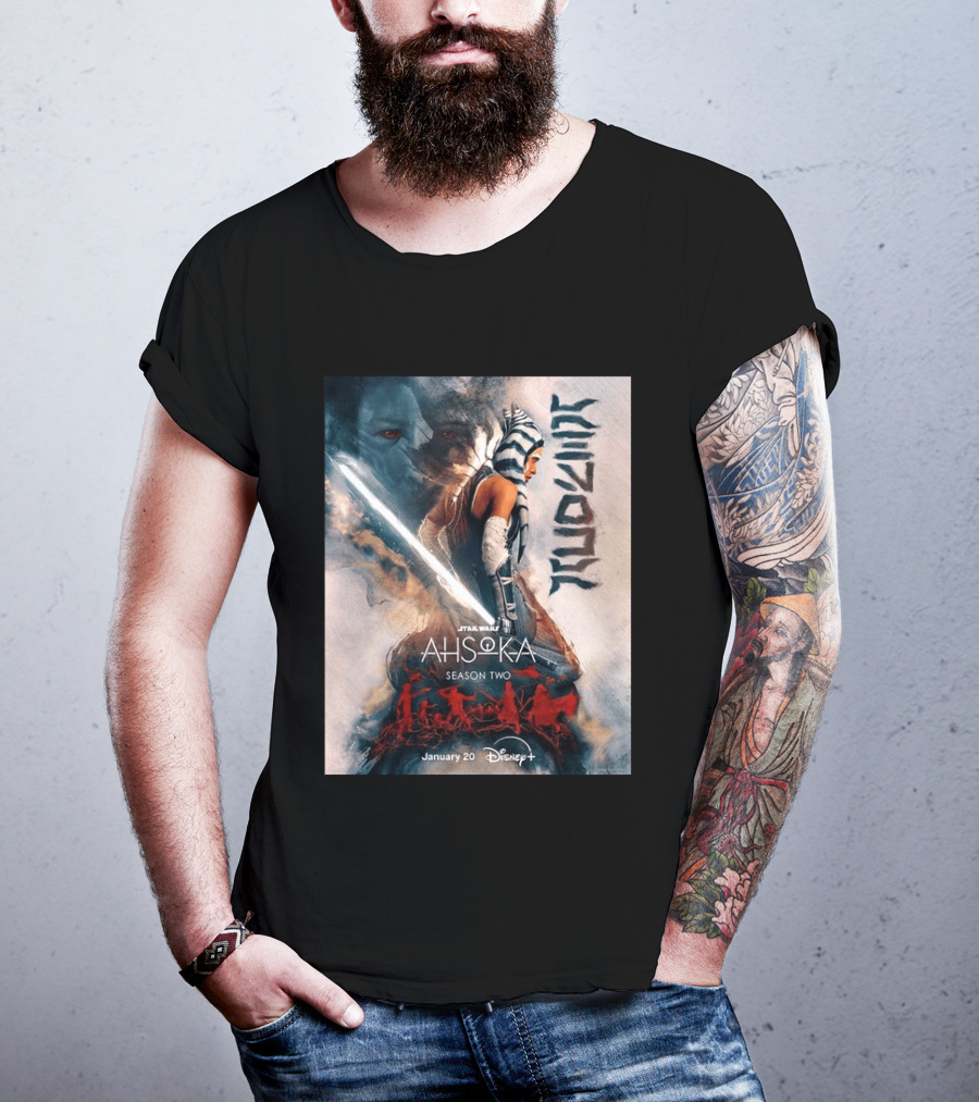 Star Wars Ahsoka Season 2 Premiering January 20 Disney Plus Featuring Lightsaber And Characters T-Shirt
