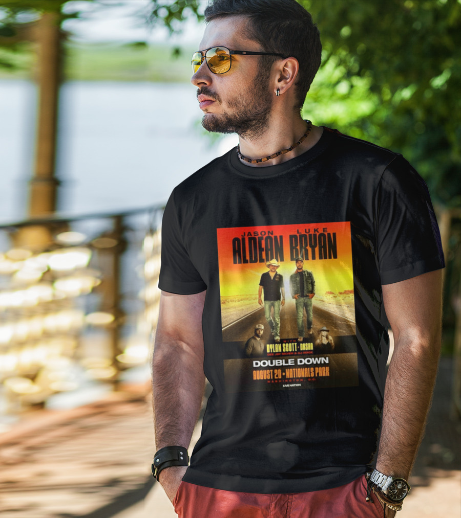 Jason Aldean Luke Bryan Double Down August 20 Nationals Park Washington D.C. With Dylan Scott Dasha Dee Jay Silver Dj Rock Live Nation T-Shirt