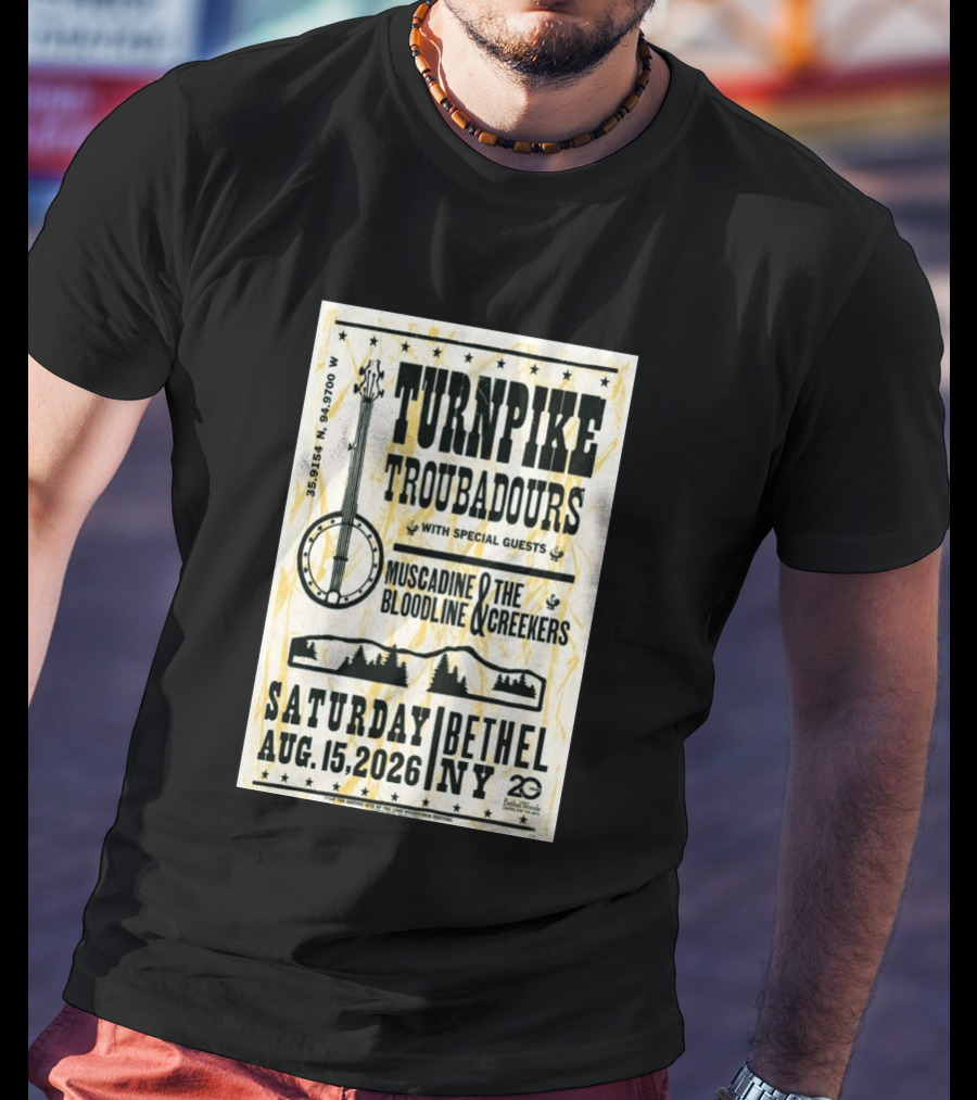 Turnpike Troubadours Bethel Woods 2026 With Muscadine Bloodline The Creekers August 15 Concert T-Shirt
