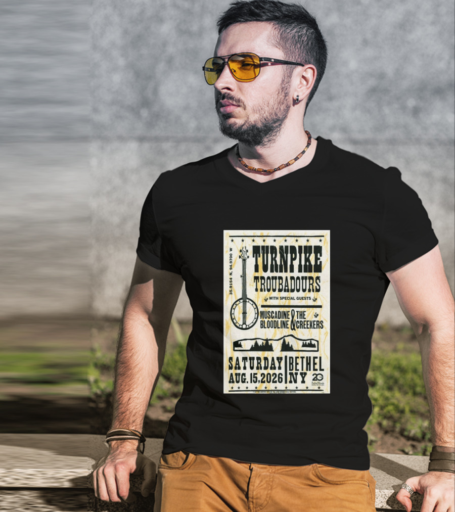 Turnpike Troubadours Bethel Woods 2026 With Muscadine Bloodline The Creekers August 15 Concert T-Shirt