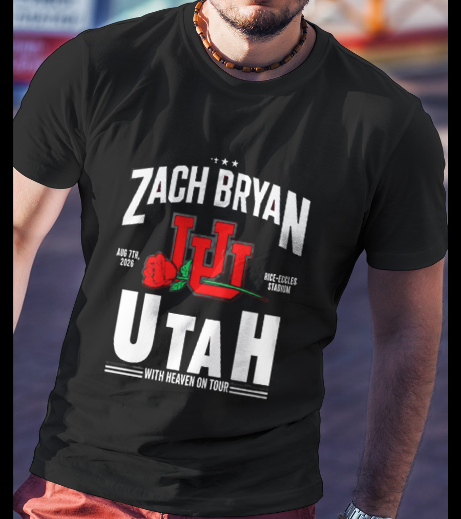 Zach Bryan Utah Rice Eccles Stadium Aug 7th 2026 With Heaven On Tour Red Rose JJJ T-Shirt