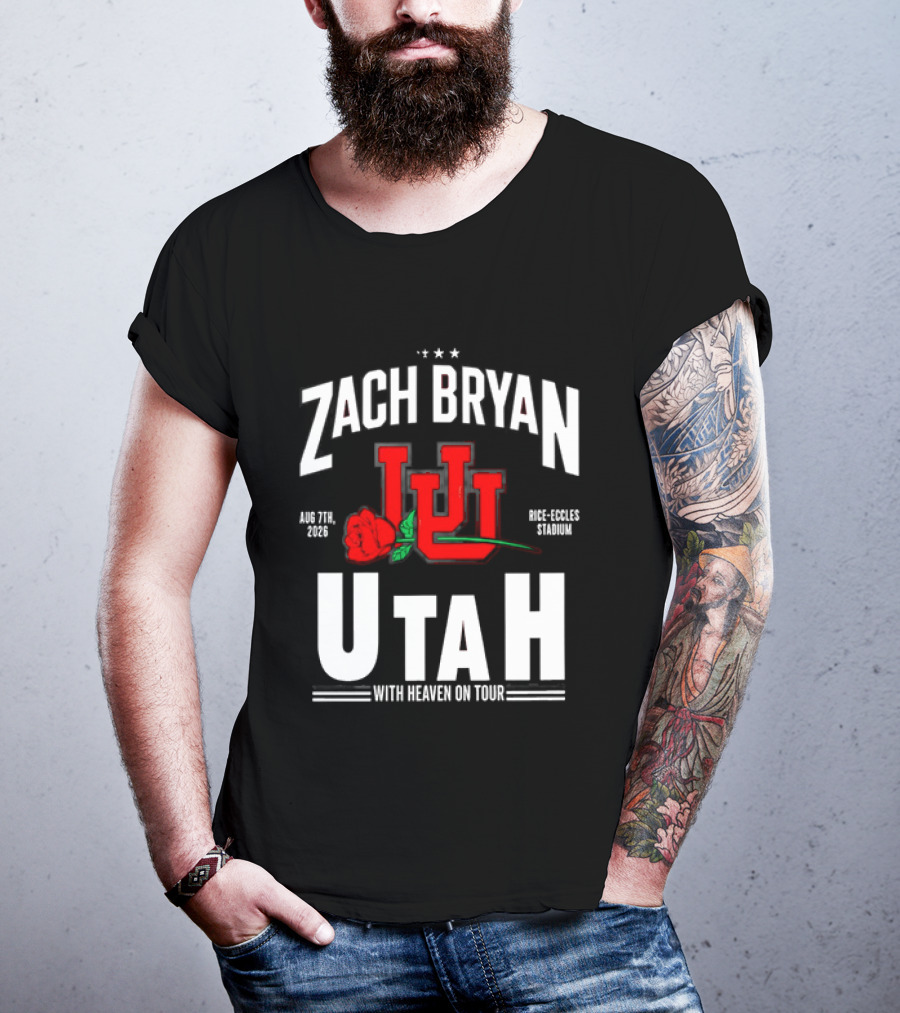 Zach Bryan Utah Rice Eccles Stadium Aug 7th 2026 With Heaven On Tour Red Rose JJJ T-Shirt