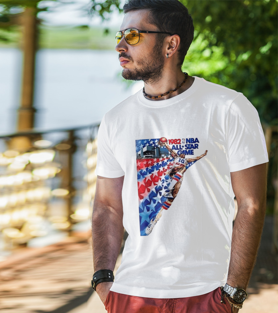 1982 NBA All Star Game Dunking Pose With Stars And Stripes T-Shirt
