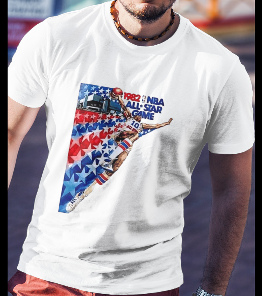 1982 NBA All Star Game Dunking Pose With Stars And Stripes T-Shirt