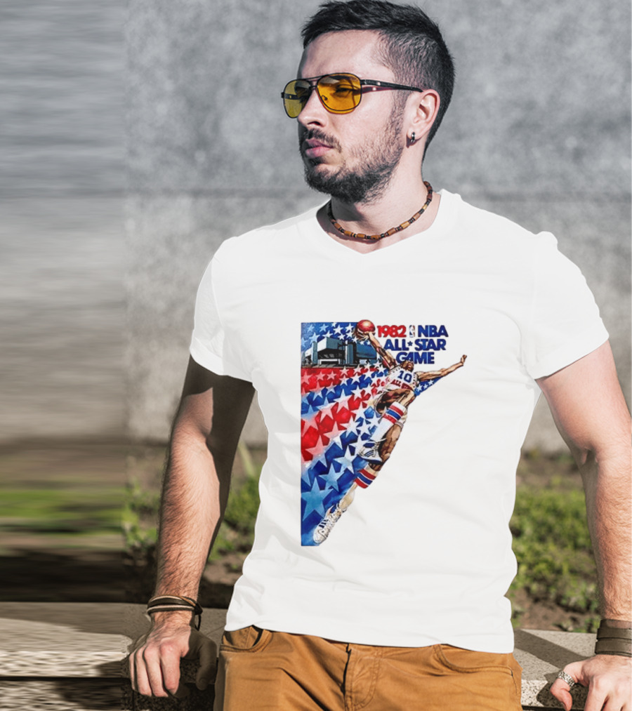 1982 NBA All Star Game Dunking Pose With Stars And Stripes T-Shirt