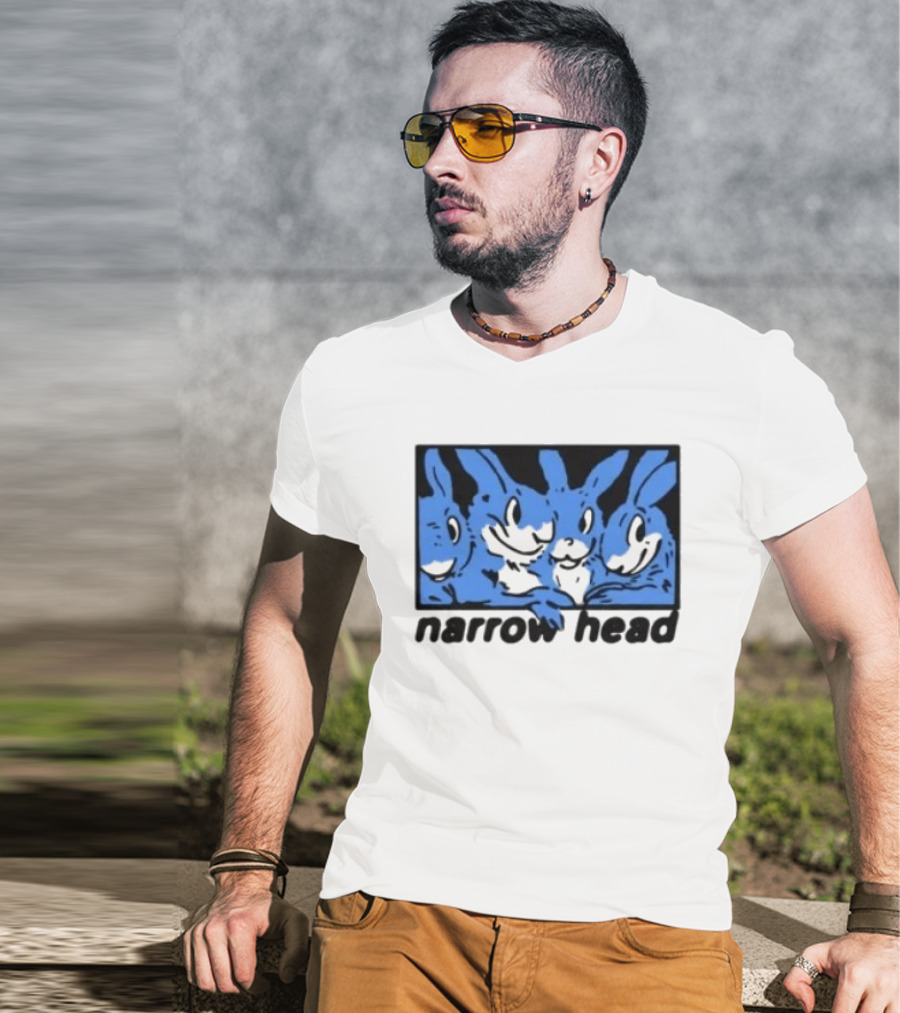 Narrow Head Four Rabbits Blue Black White T-Shirt