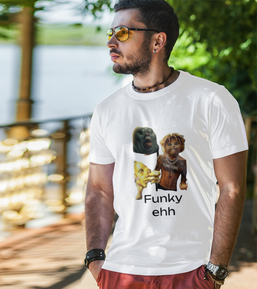 Neegy Funky Ehh Tung Tung Cat Tattoo Character Trio T-Shirt