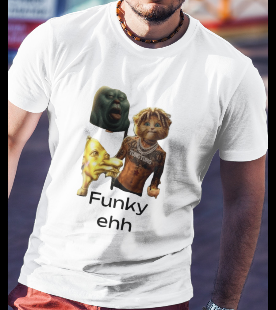 Neegy Funky Ehh Tung Tung Cat Tattoo Character Trio T-Shirt