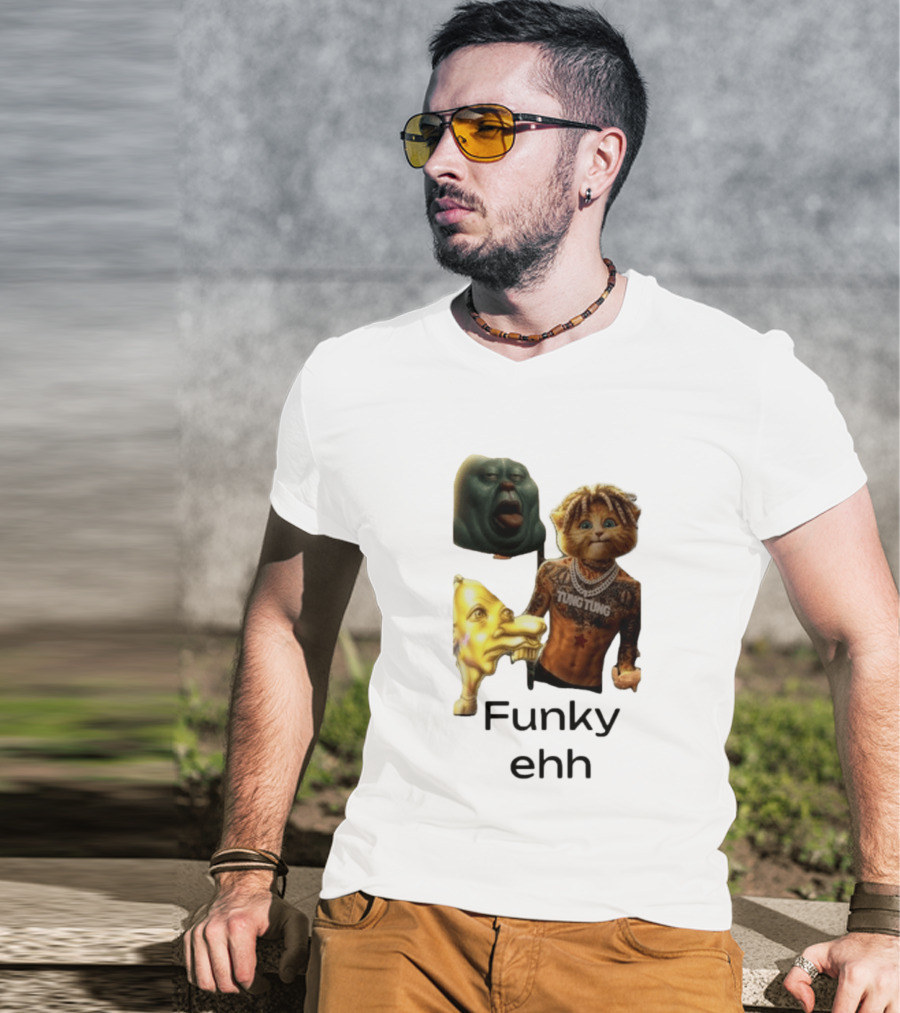Neegy Funky Ehh Tung Tung Cat Tattoo Character Trio T-Shirt