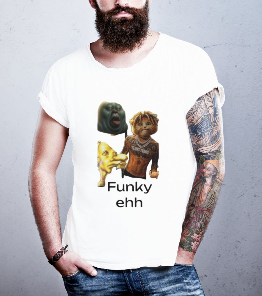 Neegy Funky Ehh Tung Tung Cat Tattoo Character Trio T-Shirt