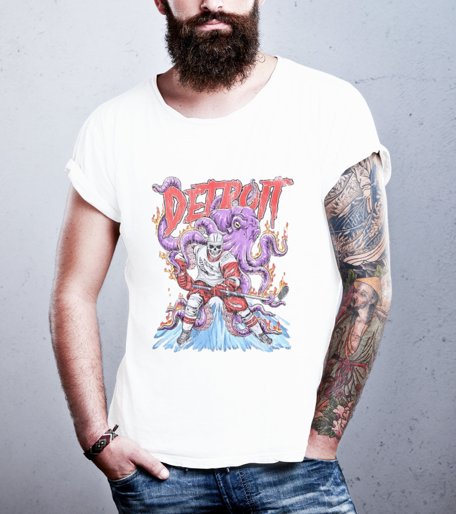 Detroit Red Wings Skeleton Hockey Octopus Distressed T-Shirt