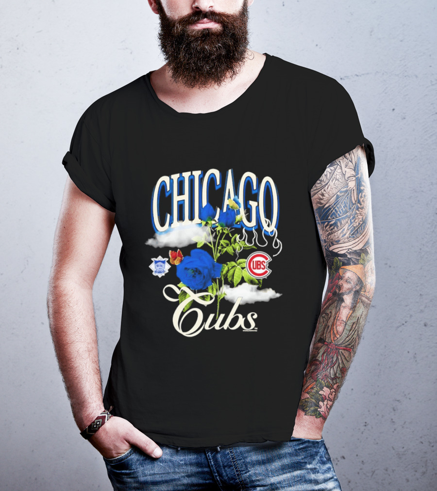 Chicago Cubs National League Blue Floral Rose Clouds T-Shirt