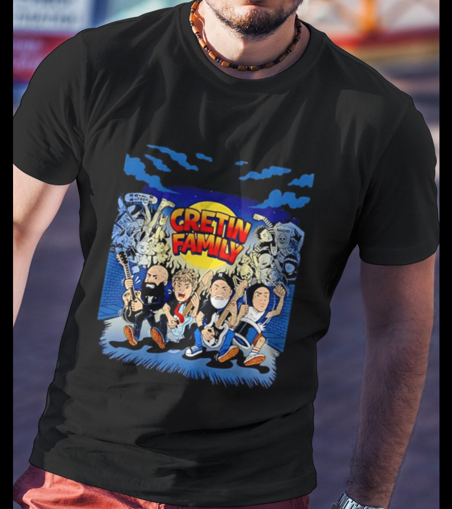 Cretin Family Ramones Cartoon Band Punk Rock Skull T-Shirt