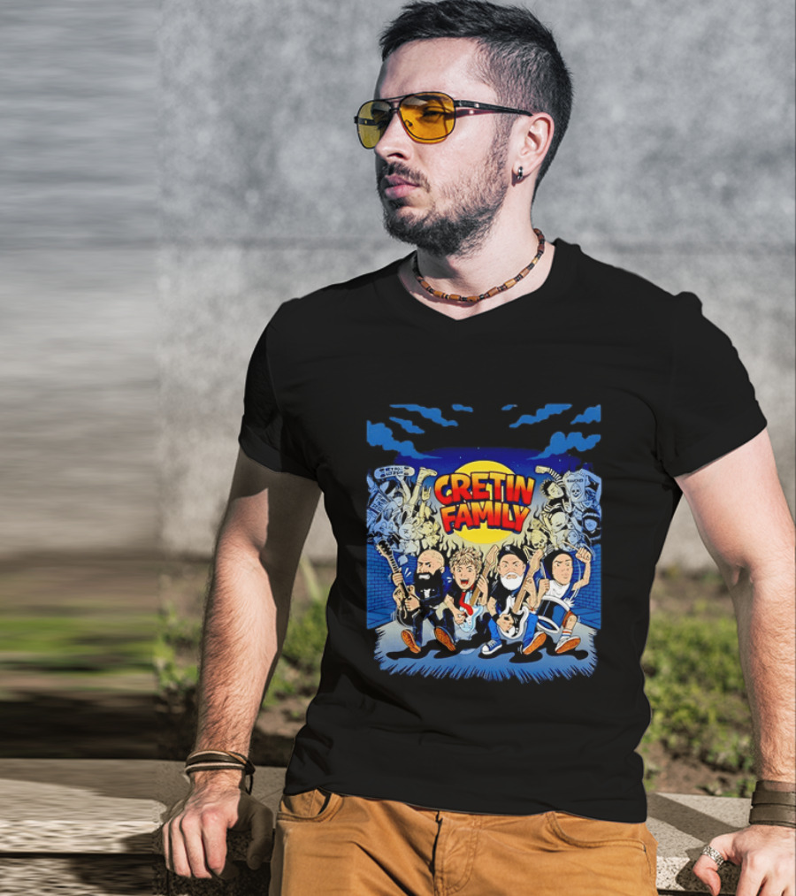 Cretin Family Ramones Cartoon Band Punk Rock Skull T-Shirt