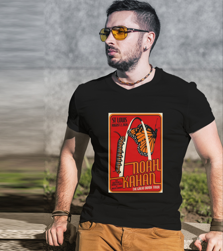 Noah Kahan August 2 2026 St Louis The Great Divide Tour Monarch Arch T-Shirt