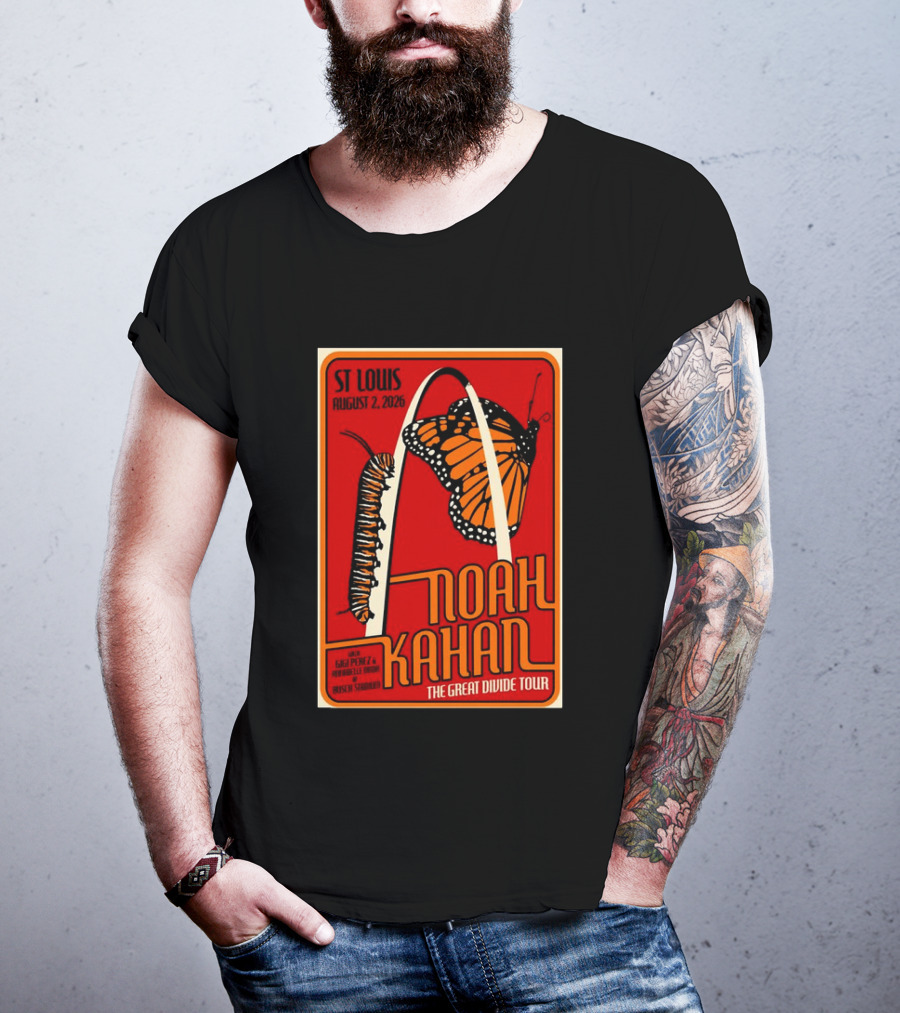 Noah Kahan August 2 2026 St Louis The Great Divide Tour Monarch Arch T-Shirt