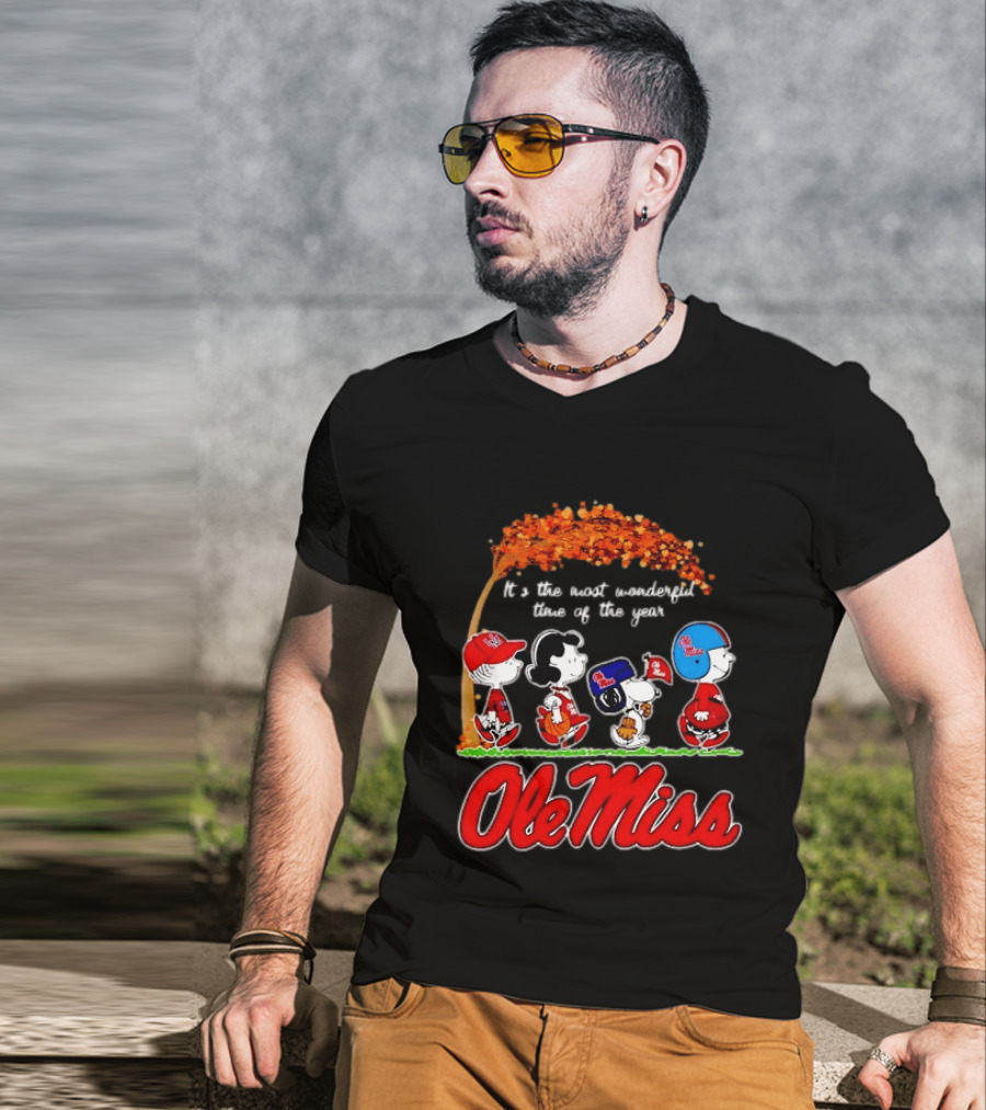 Ole Miss Rebels Peanuts Characters Most Wonderful Time Of The Year T-Shirt