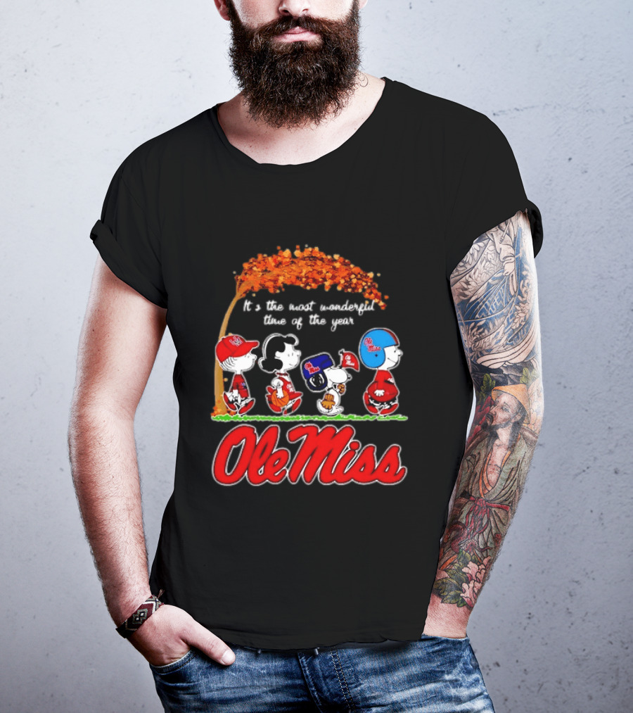 Ole Miss Rebels Peanuts Characters Most Wonderful Time Of The Year T-Shirt