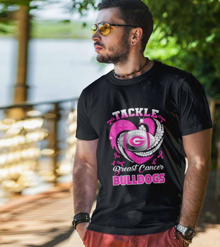 Tackle Breast Cancer Bulldogs Football G Logo Pink Ribbon T-Shirt
