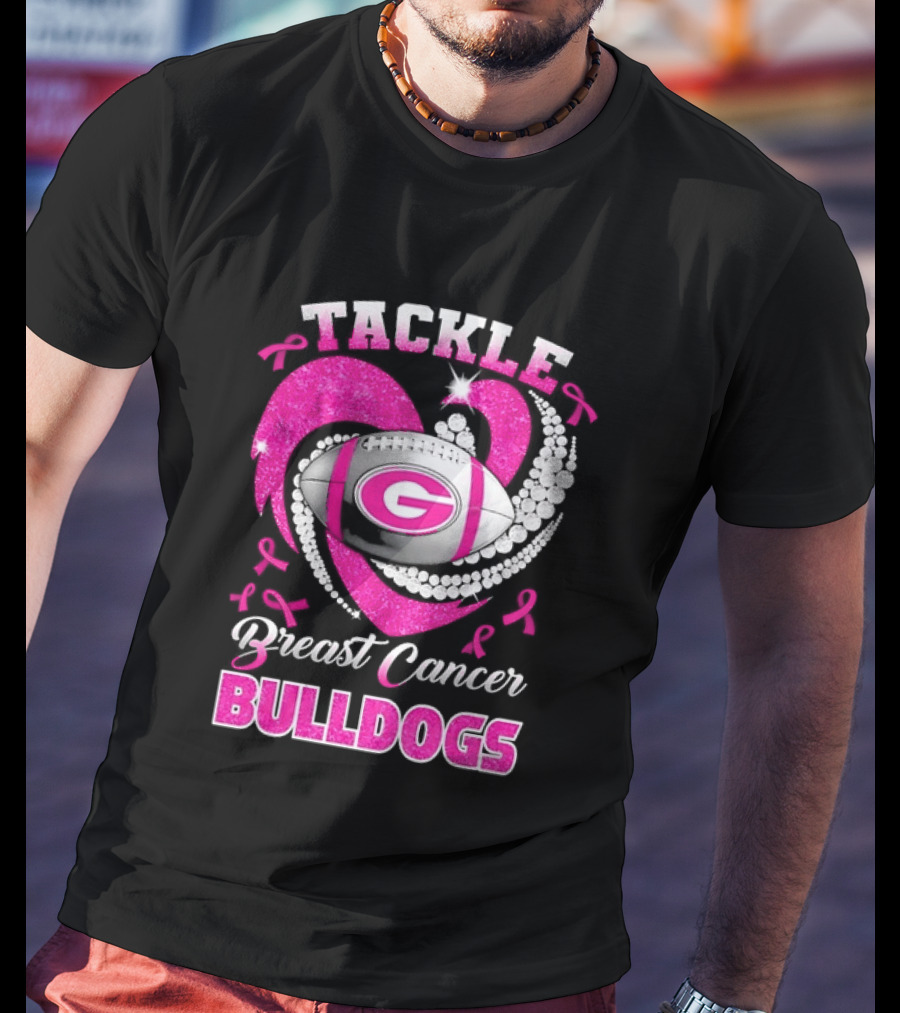 Tackle Breast Cancer Bulldogs Football G Logo Pink Ribbon T-Shirt
