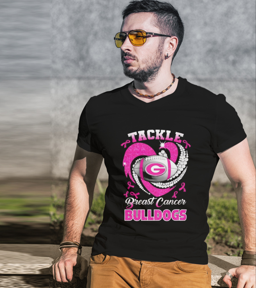 Tackle Breast Cancer Bulldogs Football G Logo Pink Ribbon T-Shirt