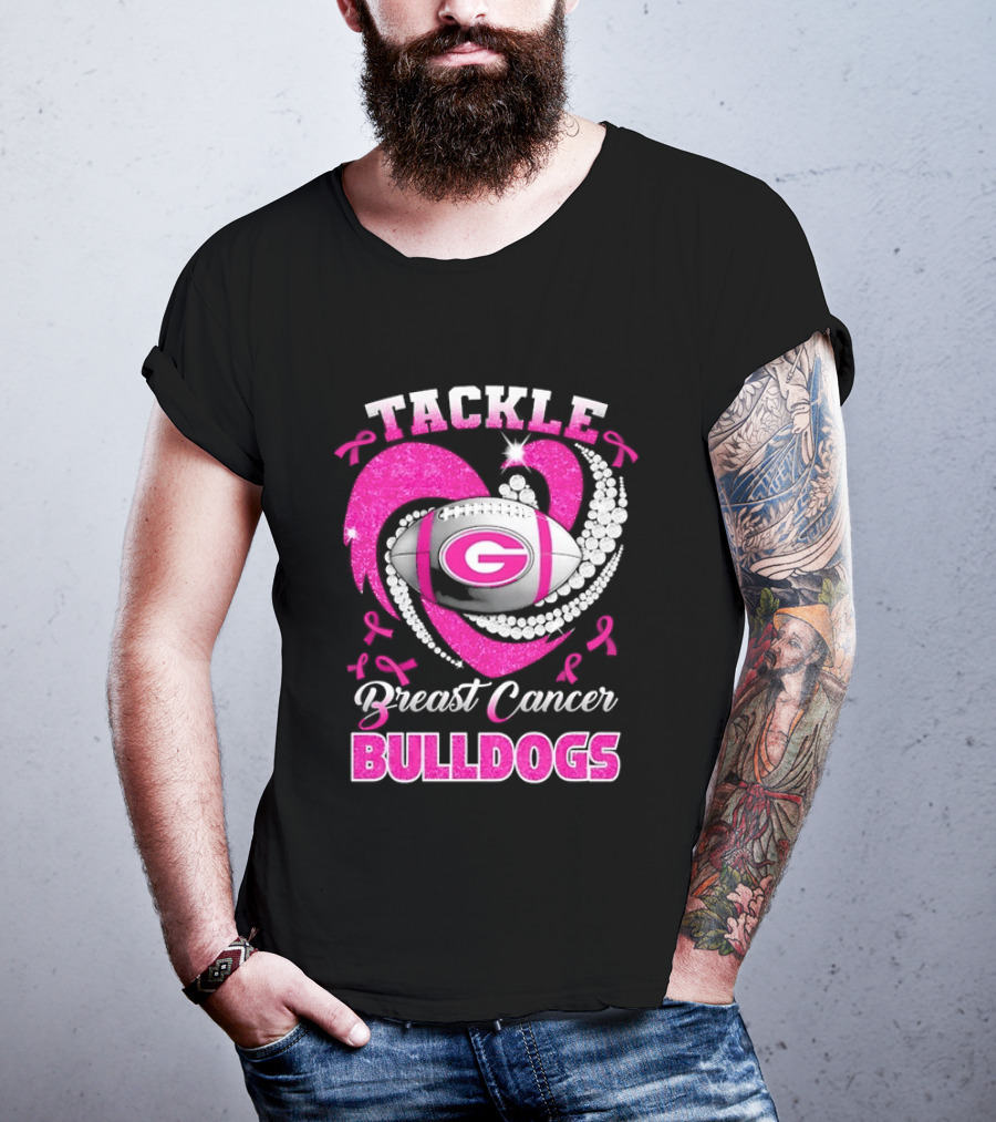 Tackle Breast Cancer Bulldogs Football G Logo Pink Ribbon T-Shirt