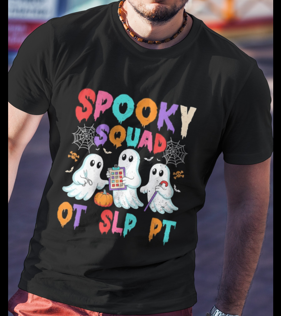 OT SLP PT Spooky Squad Halloween Ghosts Pumpkin Clipboard Lollipop T-Shirt
