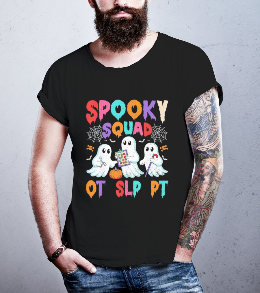 OT SLP PT Spooky Squad Halloween Ghosts Pumpkin Clipboard Lollipop T-Shirt