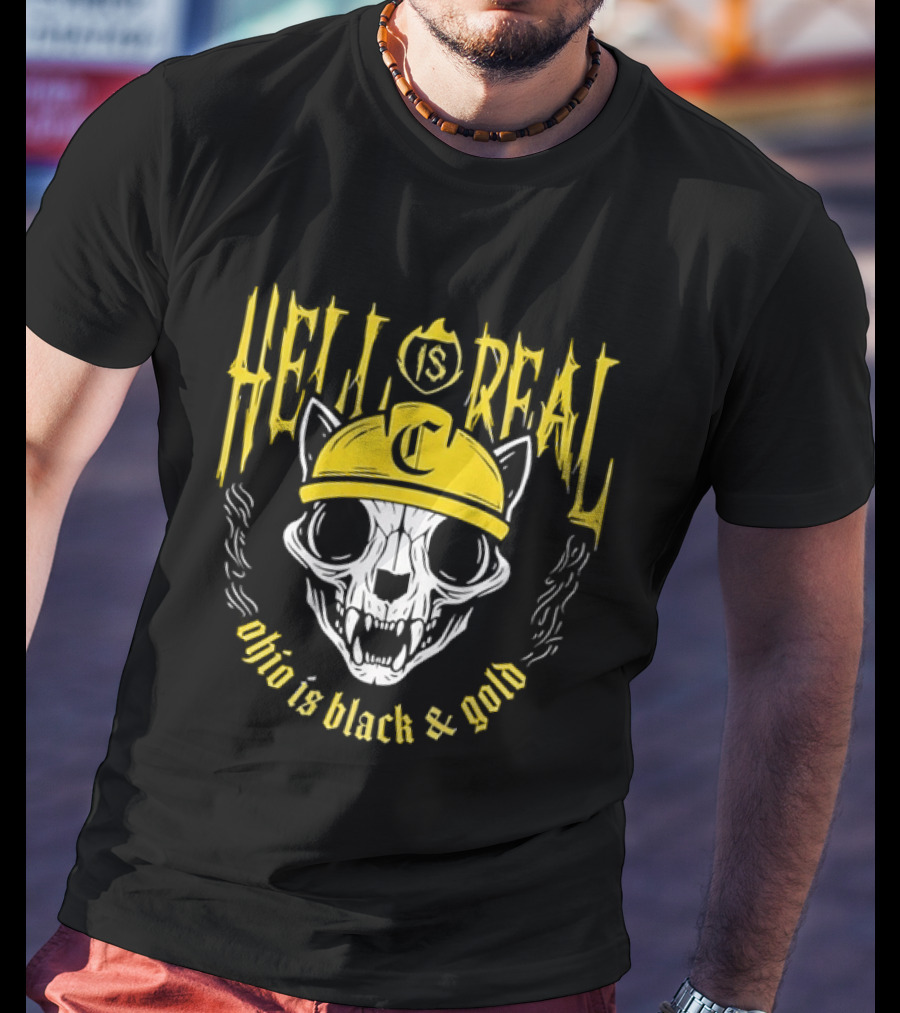 Hell Is Real Ohio Is Black And Gold Skull C Hat T-Shirt