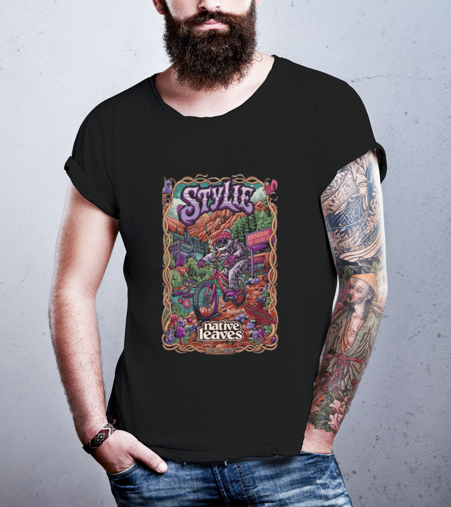 Stylie Native Leaves Yeti Mountain Biking Sound Bar Fort Collins Oct 10 2026 T-Shirt