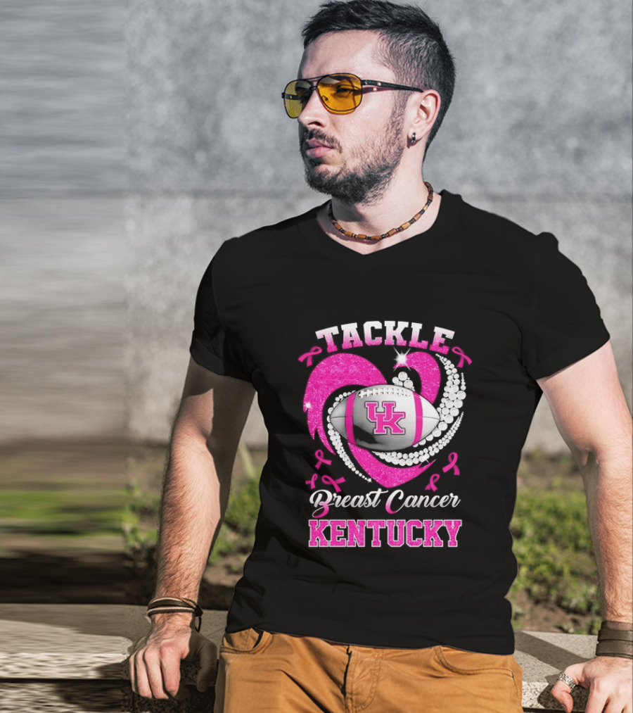 Tackle Breast Cancer Kentucky Wildcats UK Football Pink Ribbons T-Shirt