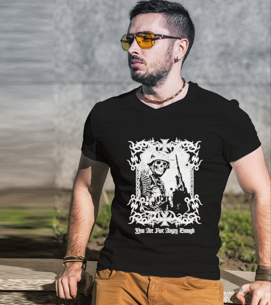 You Are Not Angry Enough Skeleton Soldier Helmet And Rifle Star Motif T-Shirt