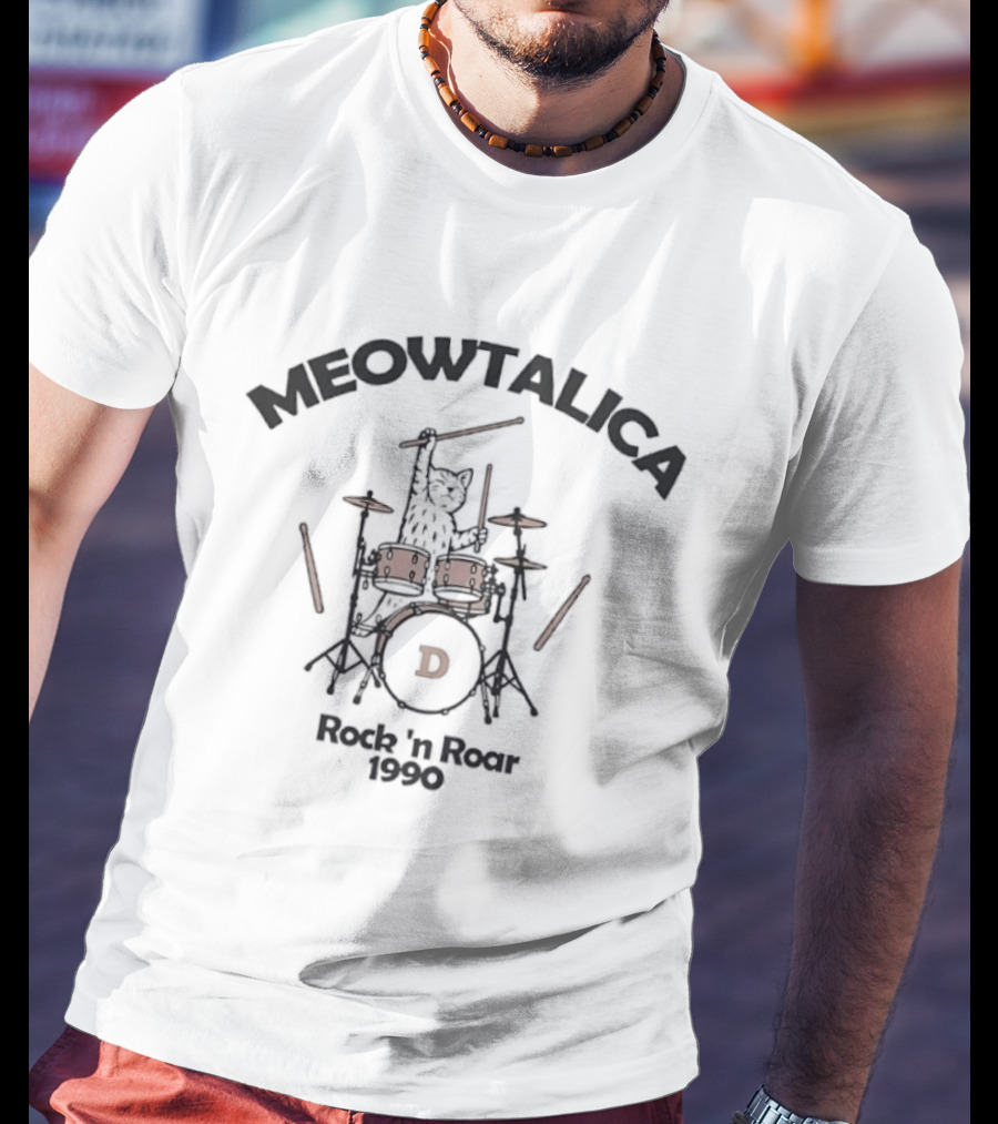 Meowtalica Rock 'n Roar 1990 Cat Drummer D T-Shirt