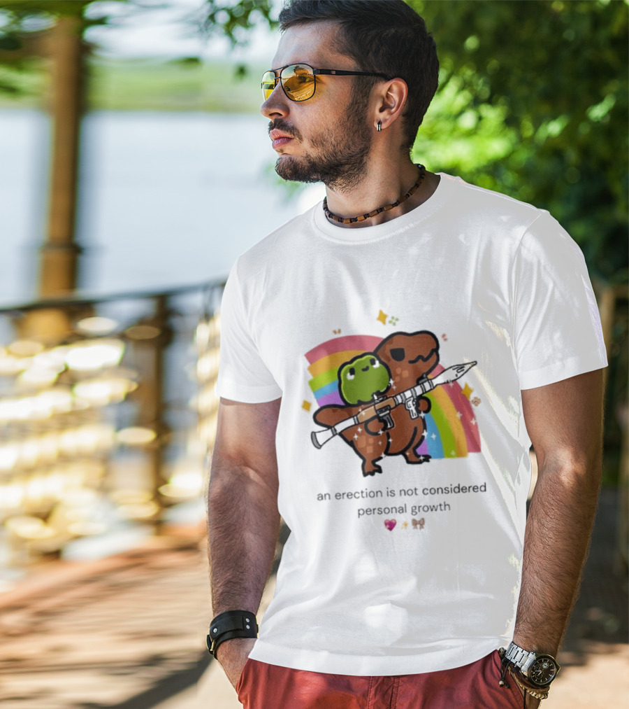 Original Rex Rocket An Erection Is Not Considered Personal Growth Rainbow Dinosaur Frog T-Shirt