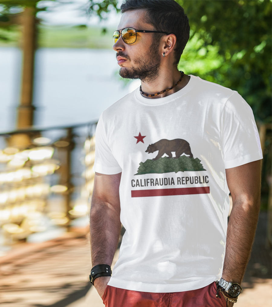 Califraudia Republic Bear Flag With Red Star T-Shirt
