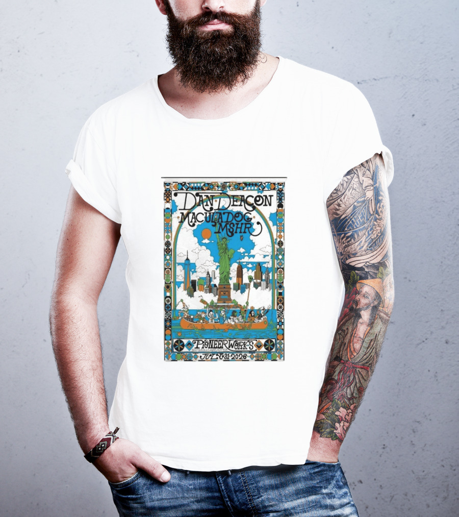 Dan Deacon MaculaDog MSHR Pioneer Works July 31 2026 Statue Of Liberty Skyline T-Shirt