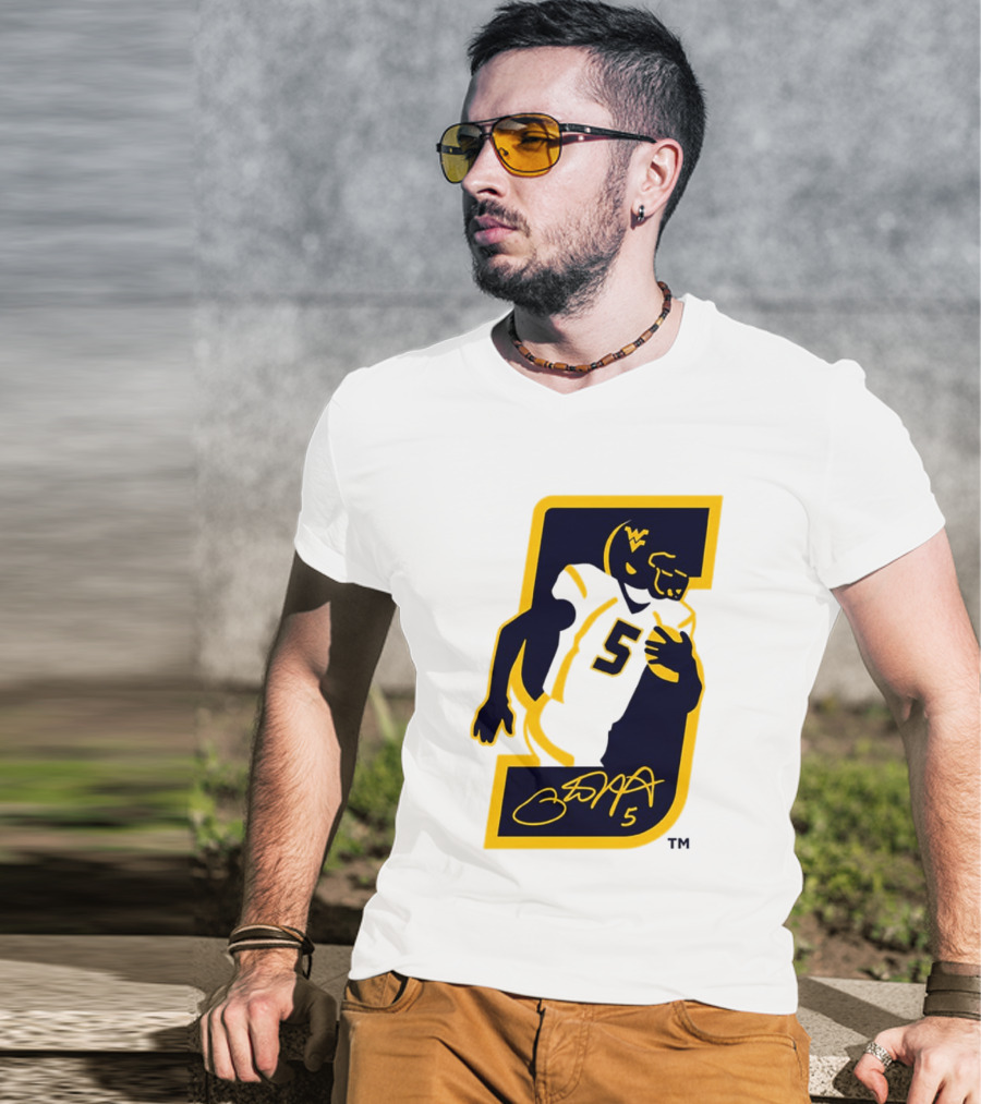 WVU Number 5 Pat White Signature Retirement T-Shirt