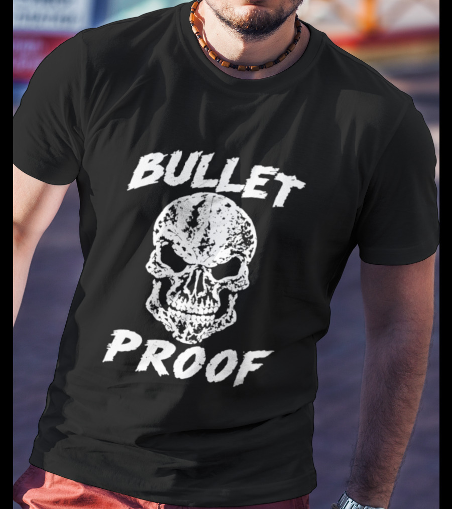 Bullet Proof Distressed Skull Gothic Edgy T-Shirt