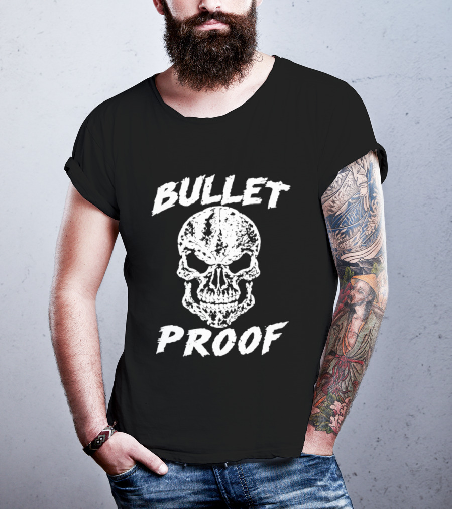 Bullet Proof Distressed Skull Gothic Edgy T-Shirt