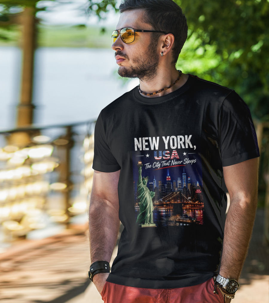 New York USA The City That Never Sleeps Statue Of Liberty Skyline T-Shirt