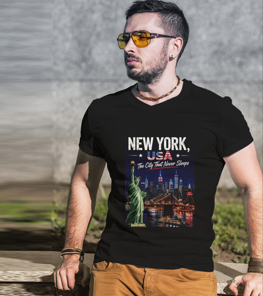 New York USA The City That Never Sleeps Statue Of Liberty Skyline T-Shirt