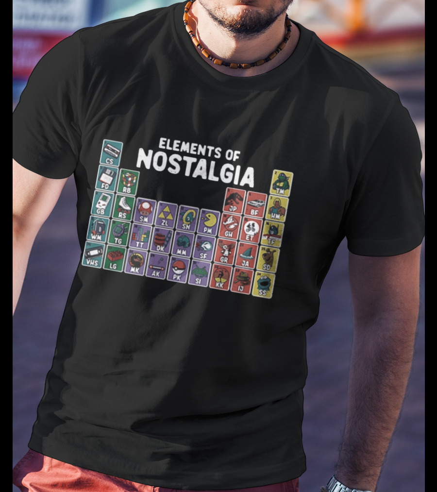 Elements Of Nostalgia 80s 90s Pop Culture Cassette Tape Gaming Toy VHS T-Shirt