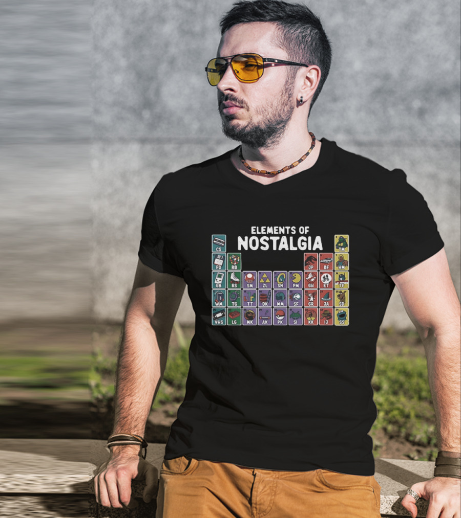 Elements Of Nostalgia 80s 90s Pop Culture Cassette Tape Gaming Toy VHS T-Shirt