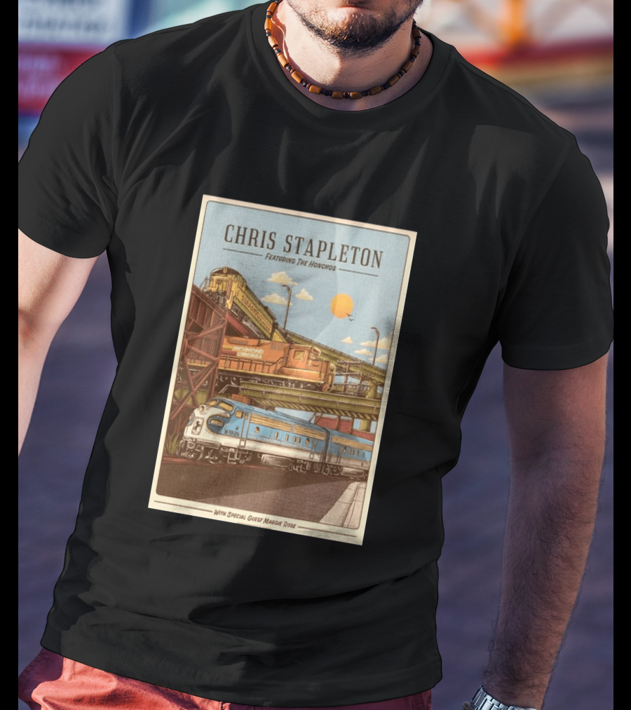 Chris Stapleton Featuring The Honchos Special Guest Maggie Rose Aug 19 2026 Allianz Amphitheater Riverfront Richmond Virginia Vintage Trains Scene T-Shirt