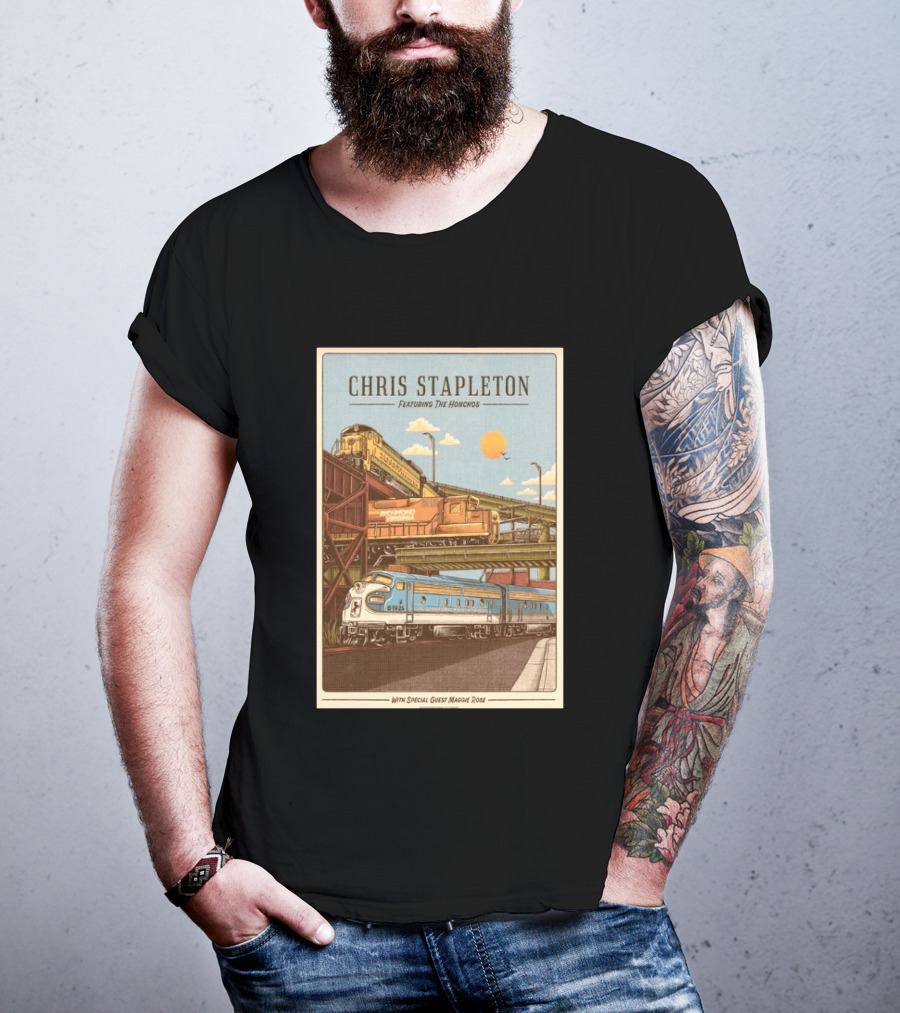 Chris Stapleton Featuring The Honchos Special Guest Maggie Rose Aug 19 2026 Allianz Amphitheater Riverfront Richmond Virginia Vintage Trains Scene T-Shirt