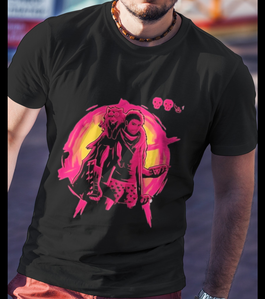 Post Apocalyptic Survivor Cat Companion Heart Boxers Pink Skull T-Shirt