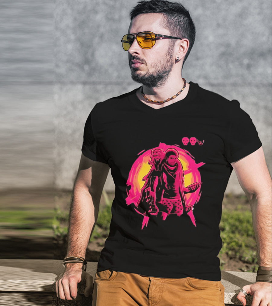 Post Apocalyptic Survivor Cat Companion Heart Boxers Pink Skull T-Shirt