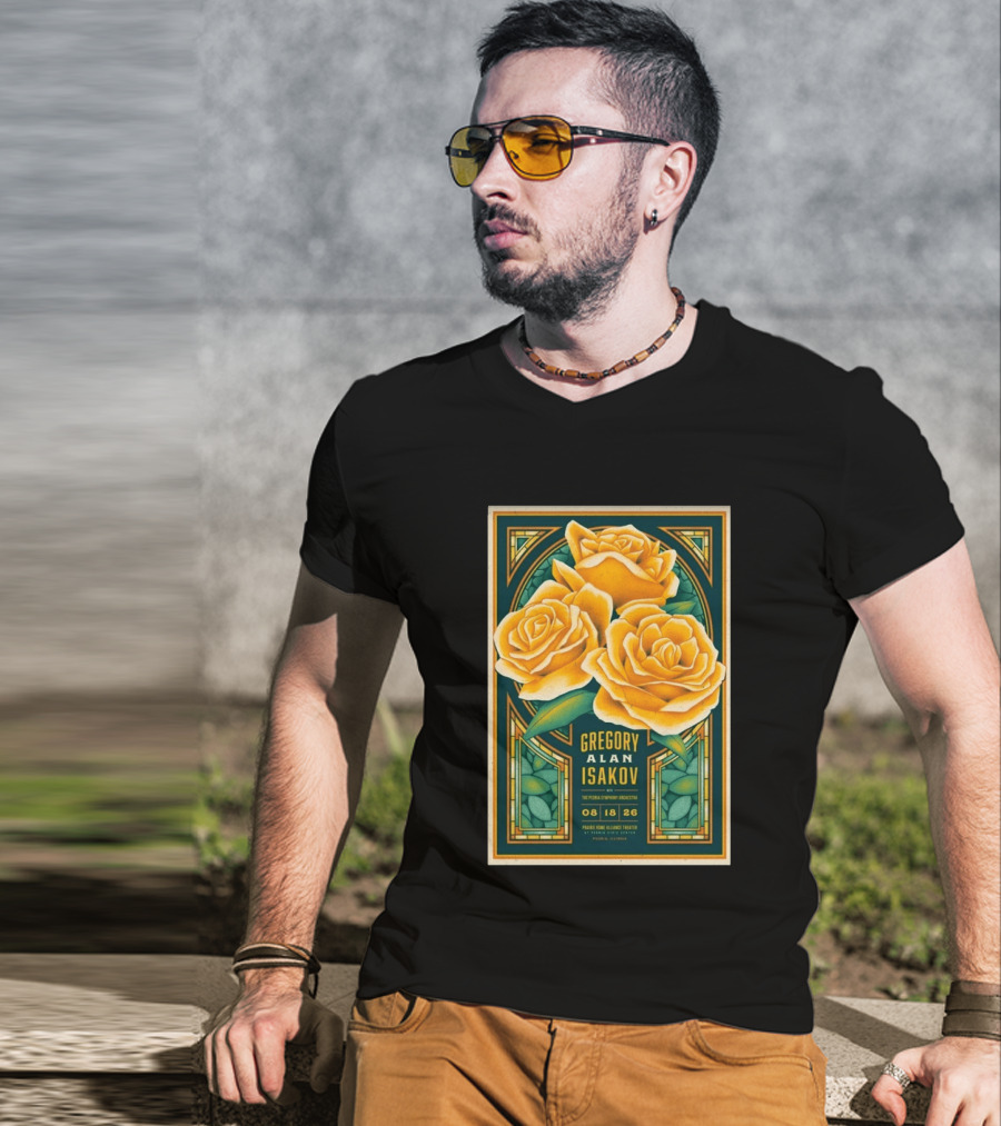 Gregory Alan Isakov August 18 2026 Peoria Illinois Prairie Home Alliance Theater With The Peoria Symphony Orchestra And Yellow Roses T-Shirt